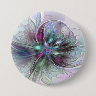 Farbige Fantasy-Abstrakte Moderne Fraktal-Blume Button