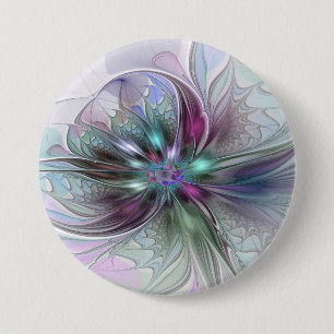 Farbige Fantasy-Abstrakte Moderne Fraktal-Blume Button
