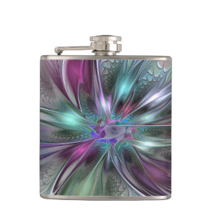 Farbige Fantasy-Abstrakte Moderne Fraktal-Blume Flachmann