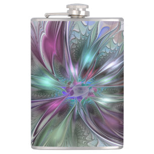 Farbige Fantasy-Abstrakte Moderne Fraktal-Blume Flachmann