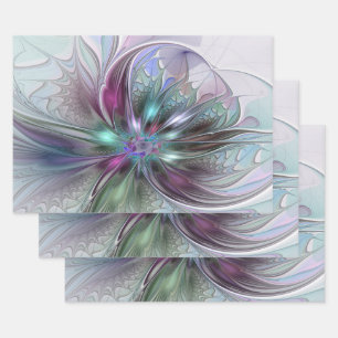 Farbige Fantasy-Abstrakte Moderne Fraktal-Blume Geschenkpapier Set