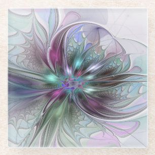 Farbige Fantasy-Abstrakte Moderne Fraktal-Blume Glasuntersetzer