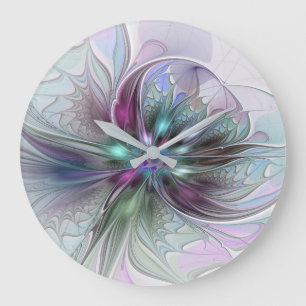 Farbige Fantasy-Abstrakte Moderne Fraktal-Blume Große Wanduhr