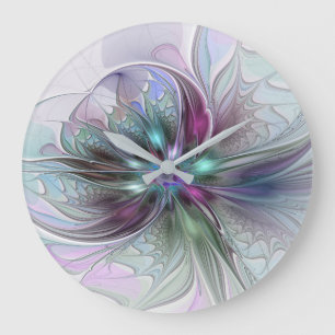 Farbige Fantasy-Abstrakte Moderne Fraktal-Blume Große Wanduhr