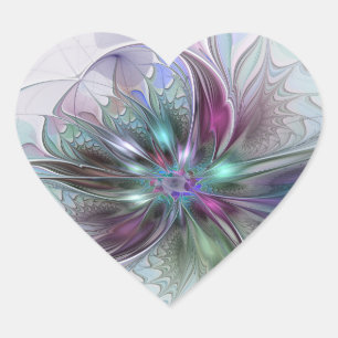 Farbige Fantasy-Abstrakte Moderne Fraktal-Blume Herz-Aufkleber