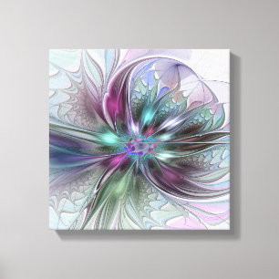 Farbige Fantasy-Abstrakte Moderne Fraktal-Blume Leinwanddruck
