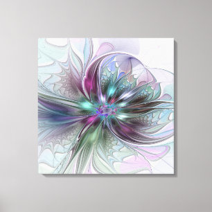 Farbige Fantasy-Abstrakte Moderne Fraktal-Blume Leinwanddruck