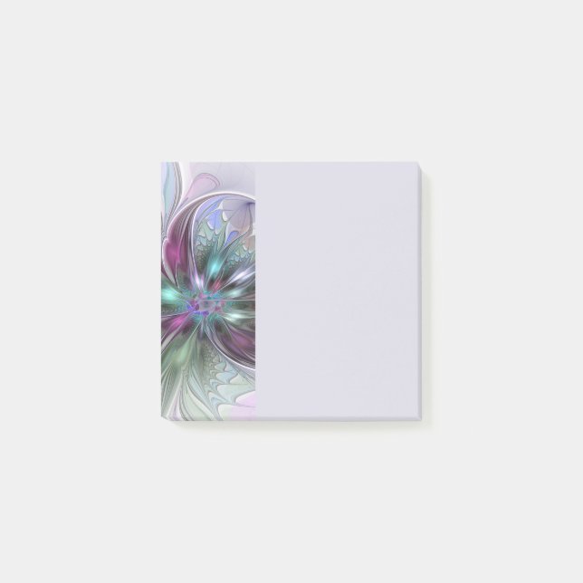 Farbige Fantasy-Abstrakte Moderne Fraktal-Blume Post-it Klebezettel (Vorderseite)