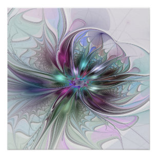Farbige Fantasy-Abstrakte Moderne Fraktal-Blume Poster