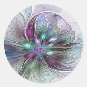 Farbige Fantasy-Abstrakte Moderne Fraktal-Blume Runder Aufkleber