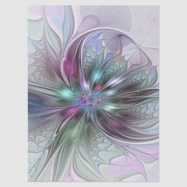 Farbige Fantasy-Abstrakte Moderne Fraktal-Blume Seidenpapier (Vorderseite)