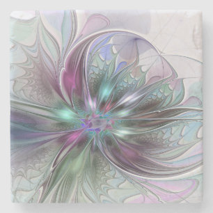 Farbige Fantasy-Abstrakte Moderne Fraktal-Blume Steinuntersetzer