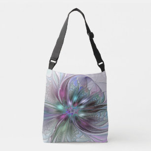 Farbige Fantasy-Abstrakte Moderne Fraktal-Blume Tragetaschen Mit Langen Trägern