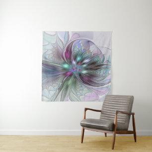 Farbige Fantasy-Abstrakte Moderne Fraktal-Blume Wandteppich