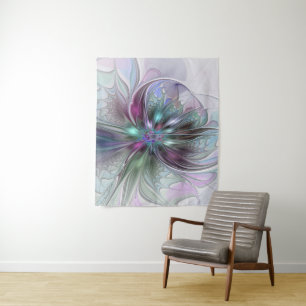 Farbige Fantasy-Abstrakte Moderne Fraktal-Blume Wandteppich