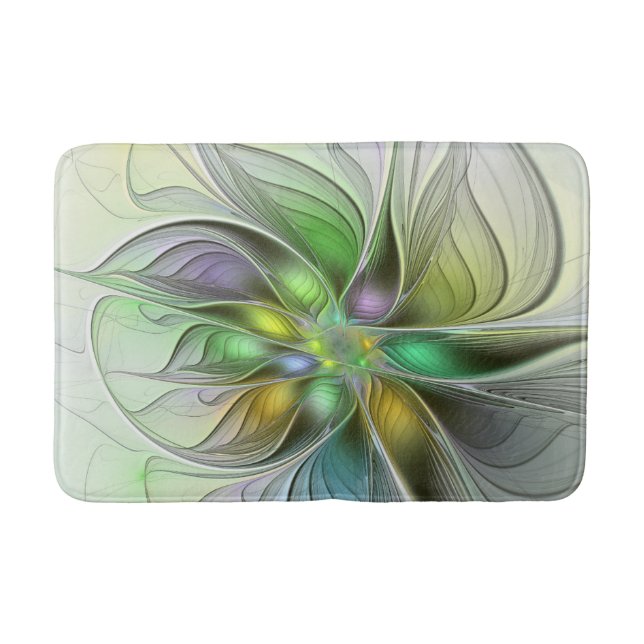 Farbige Fantasy-Blumen-Moderne-Abstrakte-Fraktal Badematte (Vorderseite)