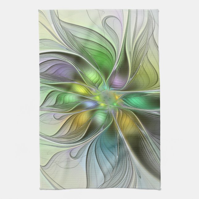 Farbige Fantasy-Blumen-Moderne-Abstrakte-Fraktal Geschirrtuch (Vertikal)