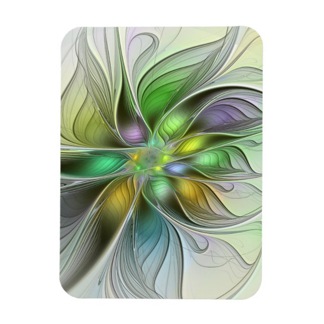 Farbige Fantasy-Blumen-Moderne-Abstrakte-Fraktal Magnet (Vertikal)