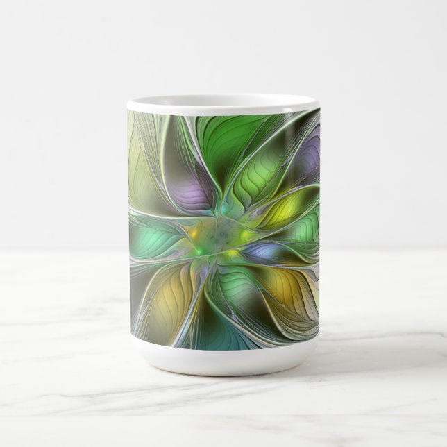 Farbige Fantasy-Blumen-Moderne Abstrakte Fraktale Kaffeetasse (Mittel)
