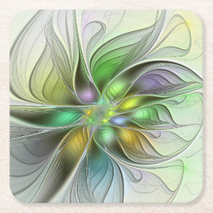 Farbige Fantasy-Blumen-Moderne Abstrakte Fraktale Rechteckiger Pappuntersetzer