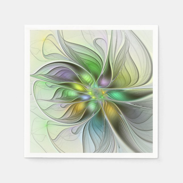 Farbige Fantasy-Blumen Moderne Abstrakte Fraktale Serviette (Vorderseite)