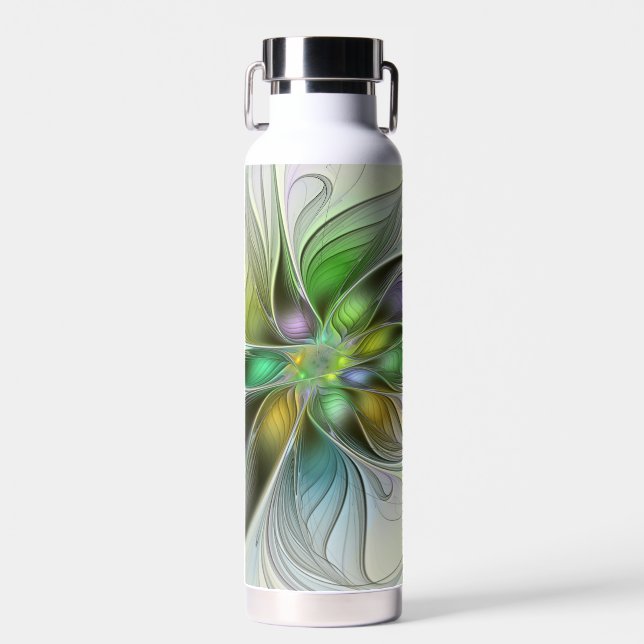 Farbige Fantasy-Blumen-Moderne Abstrakte Fraktale Trinkflasche (Vorne)