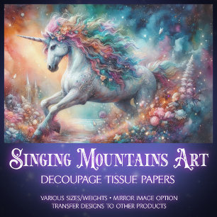 Farbige Fantasy-Kunst Einhorn-Magie-Dekoupage  Seidenpapier