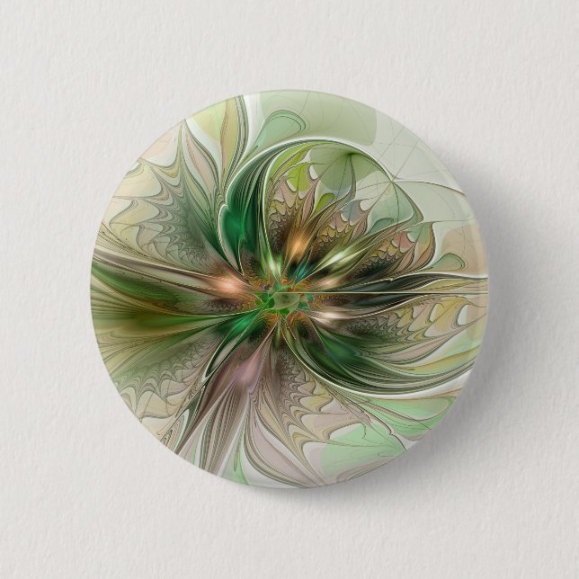 Farbige Fantasy Moderne Abstrakte Fraktal-Blume Button (Vorderseite)