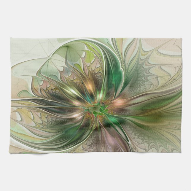 Farbige Fantasy Moderne Abstrakte Fraktal-Blume Geschirrtuch (Horizontal)
