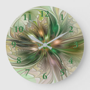 Farbige Fantasy Moderne Abstrakte Fraktal-Blume Große Wanduhr