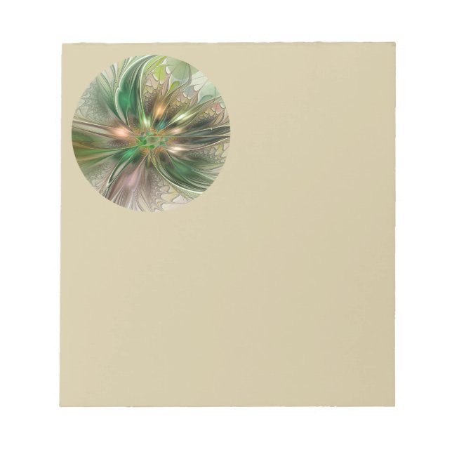 Farbige Fantasy Moderne Abstrakte Fraktal-Blume Notizblock (Vorderseite)