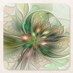 Farbige Fantasy Moderne Abstrakte Fraktal-Blume Rechteckiger Pappuntersetzer