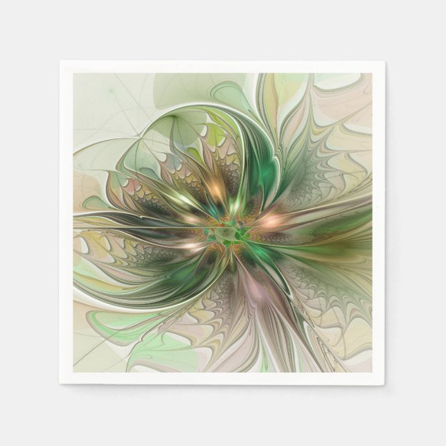 Farbige Fantasy Moderne Abstrakte Fraktalblume Serviette (Vorderseite)