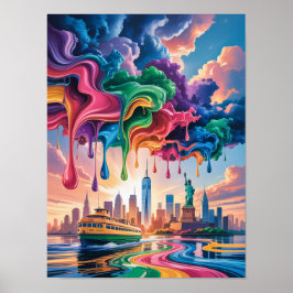 Farbige Farbe tropft über den Hafen von NYC Poster