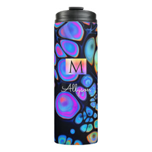 Farbige Farbzellen abstrakt, Name und Monogramm Thermosbecher