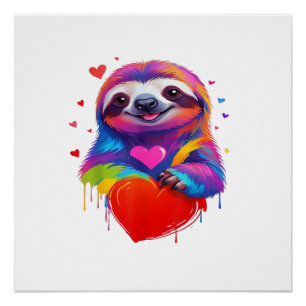 Farbige Faultier T-Shirt - Regenbogen Faultier Her Poster