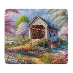 Farbige Feder/blumenüberdachte Brücke & Fluss Schneidebrett