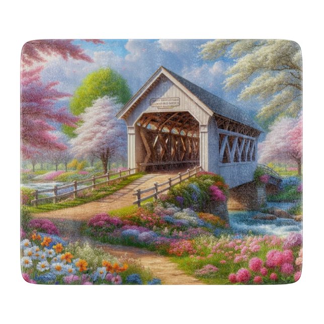 Farbige Feder/blumenüberdachte Brücke & Fluss Schneidebrett (Vorderseite)