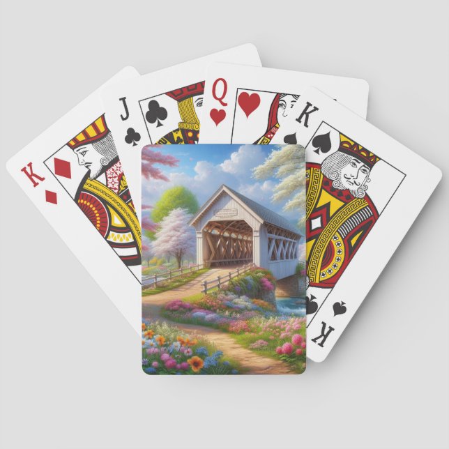 Farbige Feder/blumenüberdachte Brücke & Fluss Spielkarten (Rückseite)