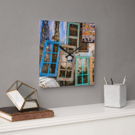 Farbige Fensterrahmen Quadratische Wanduhr