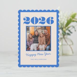 Farbige Feste Blaue Zwei-Foto-Neujahr 2026 Feiertagskarte