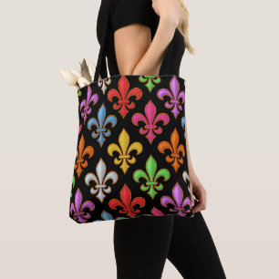 Farbige Fette Fleur-de-lis-Blumen Schwarz
