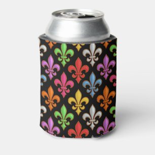 Farbige Fette Fleur-de-lis-Blumen Schwarz  Dosenkühler