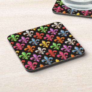 Farbige Fette Fleur-de-lis-Blumen Schwarz Getränkeuntersetzer