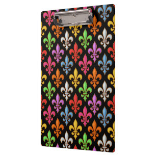 Farbige Fette Fleur-de-lis-Blumen Schwarz Klemmbrett