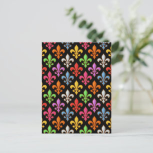 Farbige, fette Fleur-de-lis-Blumen Schwarz Postkarte