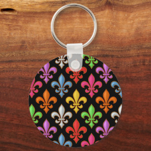 Farbige Fette Fleur-de-lis-Blumen Schwarz  Schlüsselanhänger