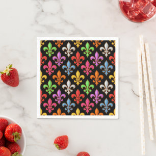 Farbige Fette Fleur-de-lis-Blumen Schwarz Serviette