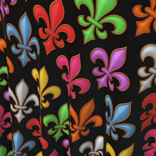 Farbige Fette Fleur-de-lis-Blumen Schwarz  Stoff (Von Creator hochgeladen)