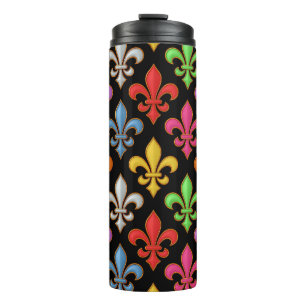Farbige Fette Fleur-de-lis-Blumen Schwarz Thermosbecher